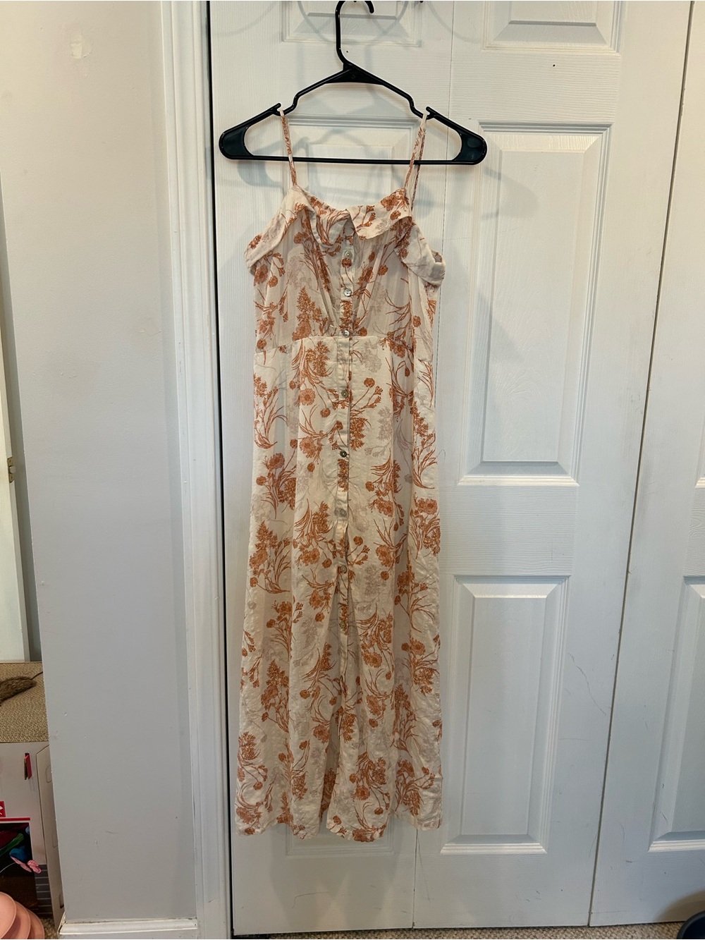 Promesa Cream Maxi Dress with Rust Floral Print and Buttons